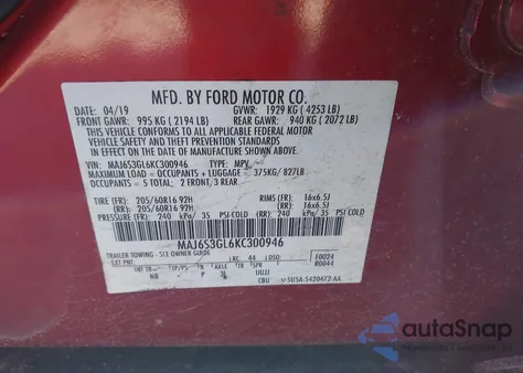 2019 Ford Ecosport Se z USA, uszkodzony, nr VIN MAJ6S3GL6KC300946